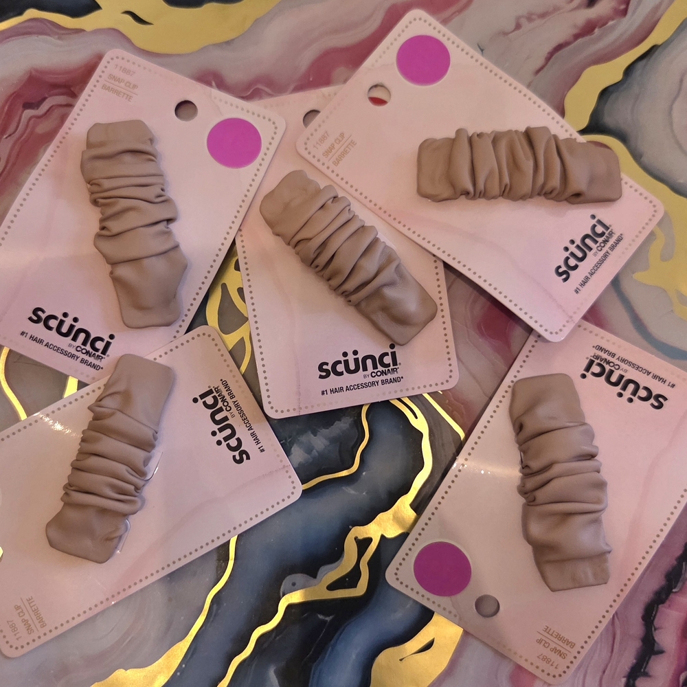 scünci Scrunch Faux Leather Clip - Pink Hair Clips - Pack Of 5